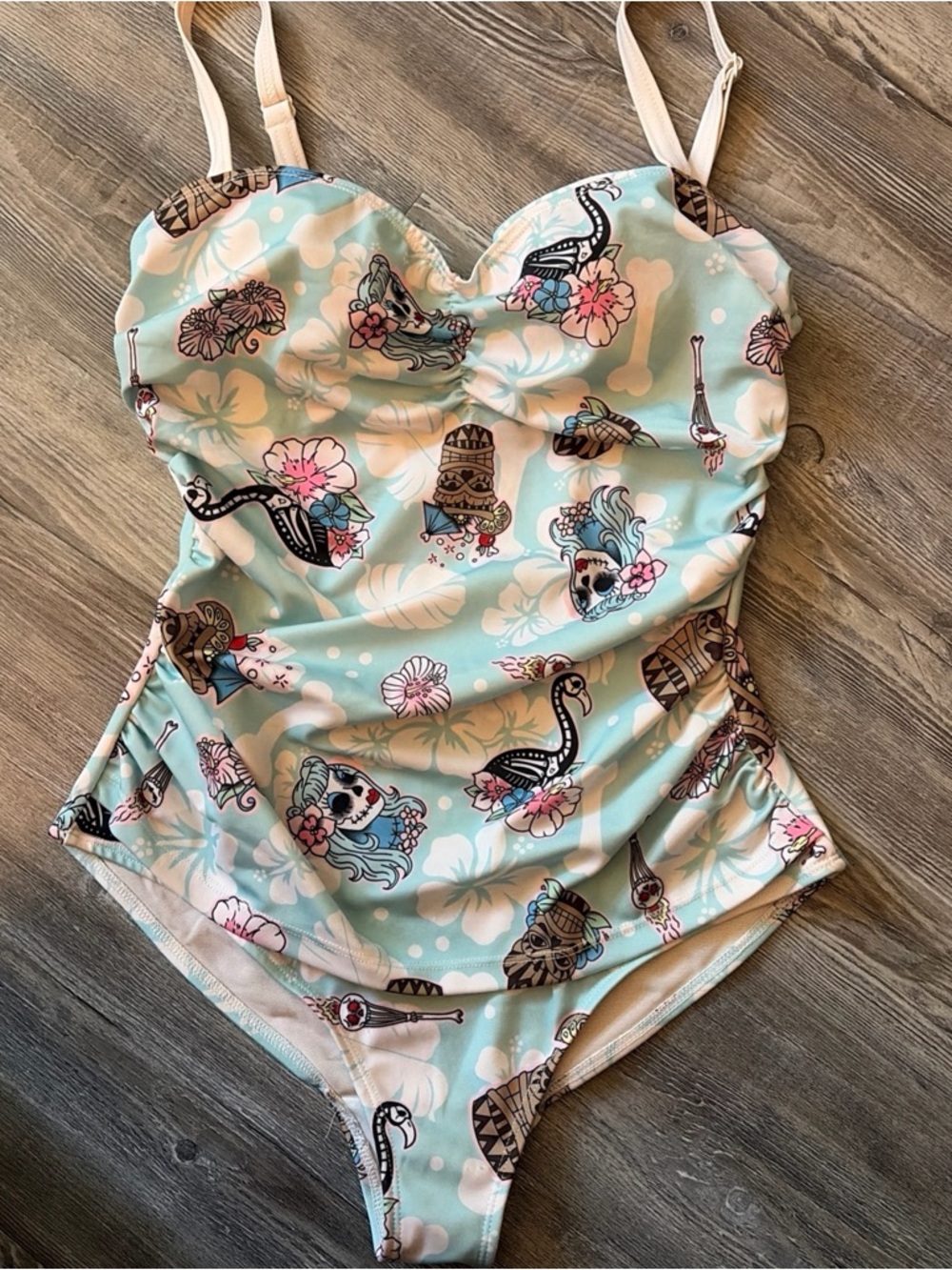 Hell Bunny Suki Tiki Sugar Skull One-Piece Swimsuit Womens small swimsuit